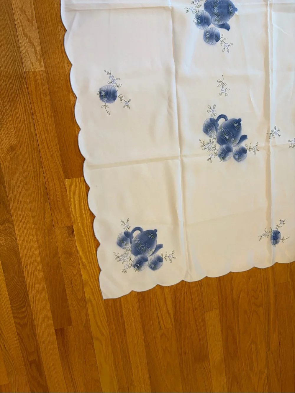 Classic Blue Floral Embroidered Tablecloth - approx. 51